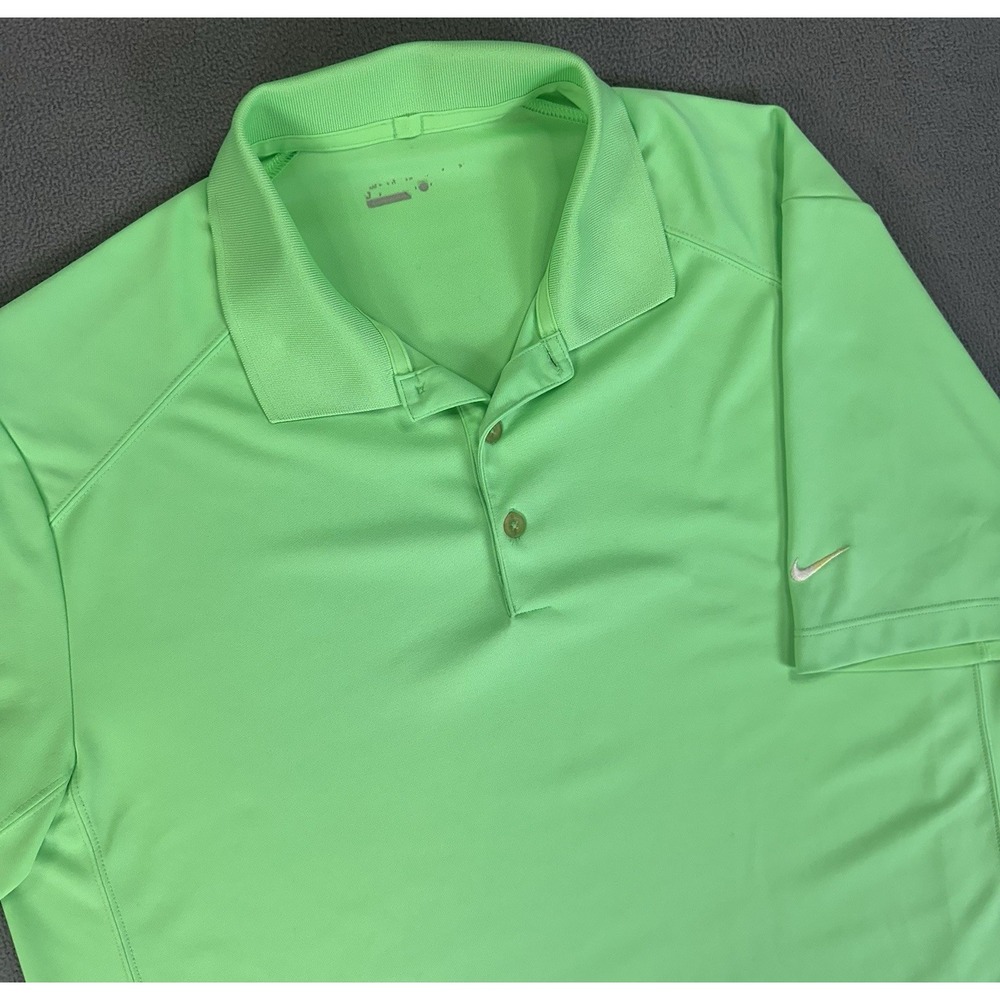 Nike Polo Shirt Mens Large‎ Lime Green Victory Performance Dri Fit Golf Swoosh